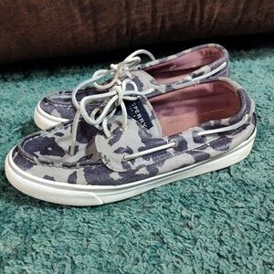 Sperry Top Sider Boat Shoes Gray Animal Print Size 8